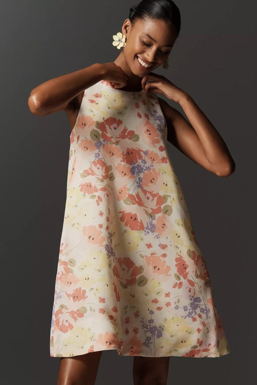 nwt ANTHROPOLOGIE MAEVE sz M Sleeveless Crew Neck Chiffon Swing Dress